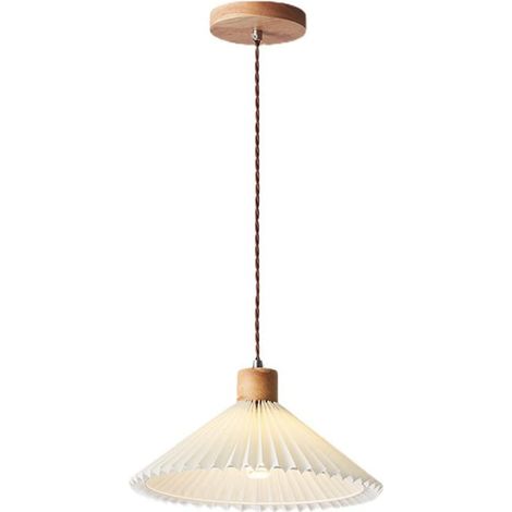 Comely – Lustre vintage en bois et tissu plissé – Abat-jour 30x10cm – Culot E14 – 1 source lumineuse – Pour espaces modernes et rétro (1/5)