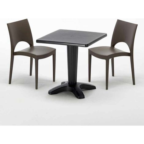 Tavolino Quadrato Nero 70x70 cm con 2 Sedie Colorate Paris Aia - Marrone