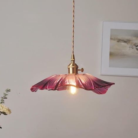 Lustre rétro à LED orné de fleurs en verre violet, idéal pour les bars, les chambres, les maisons et les vérandas (ampoule non incluse). (1/5)