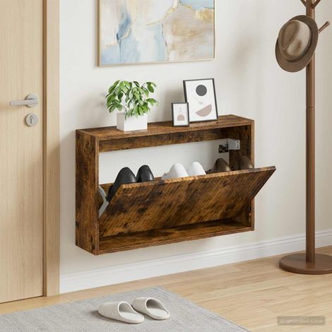 vidaXL Wall-Mounted Shoe Cabinet ARNHEM 71 x 17 x 43 cm Smoked Oak (1/5)