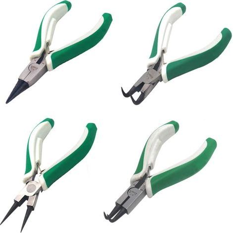 Juego de 4 mini alicates para anillos de retención, para anillos de retención externos/internos robustos con mordazas rectas/curvas para la extracción de anillos de retención. (1/5)