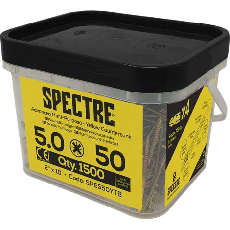 ForgeFix Spectre PZ Compatible Wood Screw CSK ZYP 5.0 x 50mm Mega Tub 1500 FORSPE550YM