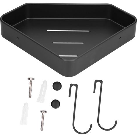 Porte-savon d'angle aluminium pour douche, salle de bain, cuisine avec 2 crochets (1/5)