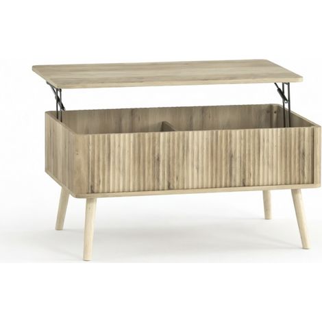 Mesa de centro elevable con almacenaje, color roble, MDF y madera de pino, HOMVRA (1/5)