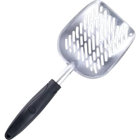 Pala para arena de gato - Espátula para arenero - Limpieza de arenero - Aluminio resistente - 36 x 13,5 x 4,5 cm - Negro (1/5)