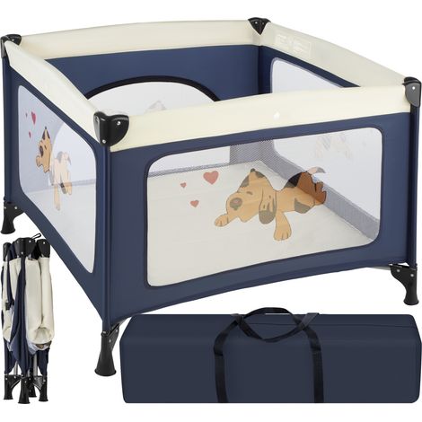 Tectake – Lit parapluie pliant 105x105x78cm – 100 % polyester – Matelas rembourré inclus – Ouverture latérale avec fermeture éclair – Bleu