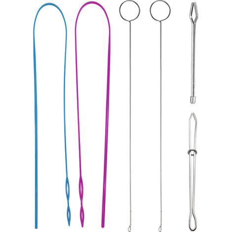 Ce kit de retournement de boucles de couture comprend un crochet retourneur de boucles, un enfile-aiguille flexible, une pince à épiler en métal et un long retourneur de boucles avec un verrou, adapt