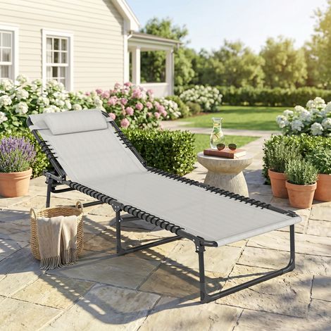 Tumbona de acero y tejido transpirable con respaldo reclinable, 189x58x30 cm