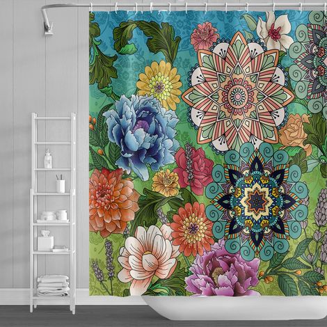 Rideau Douche Fleurs Bohème 180x180cm 12 Crochets (1/4)