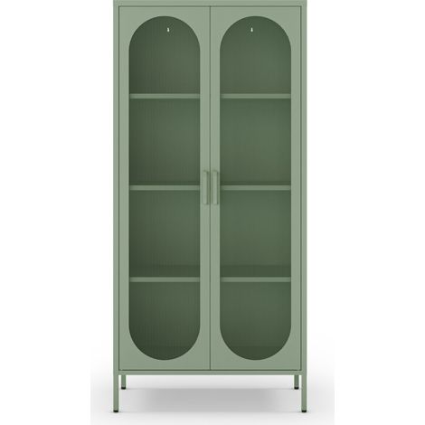 Drawer – Vaisselier en métal 2 portes H170cm – Vert menthe – Style industriel – 4 niveaux de rangement – Dimensions 170x80x40cm