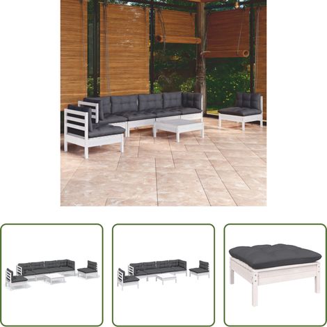 Terrassensofa - 7-tlg. Garten-Lounge-Set mit Kissen Kiefer Massivholz (1/5)