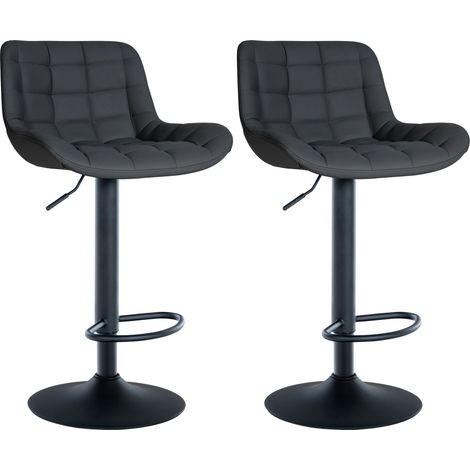 Set 2 sgabelli bar struttura in metallo nero seduta in PVC nero con cuciture 100004441