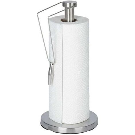 QORVA-Porte Essuie tout Preston, Porte Essuie Tout vertical avec barre de maintien, acier inox, Ø 15x33 cm, argent mat