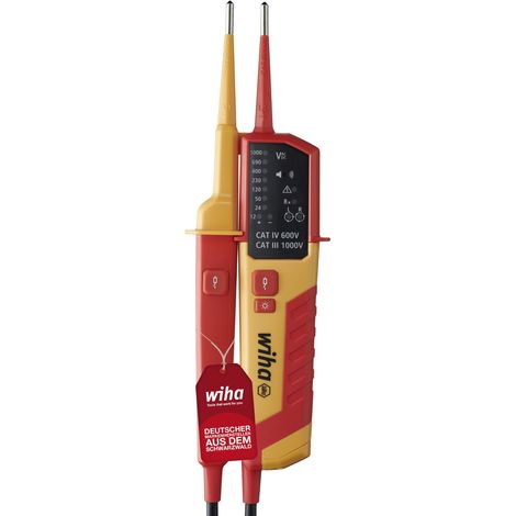 Wiha Spannungs- und Durchgangsprüfer 12 - 1.000 V AC, CAT IV inkl. 2x AAA-Batterien I mit LED-Anzeige I Einhandprüfung (45216)