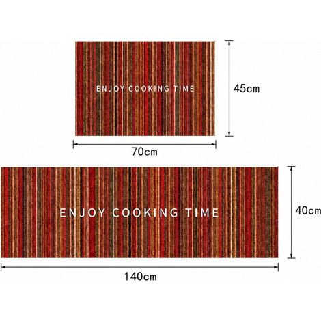 Tapis de cuisine en lin imprimé, lot de 2, motifs géométriques et lignes minimalistes, dos anti-dérapant, 45 x 70 cm et 45 x 140 cm (1/4)