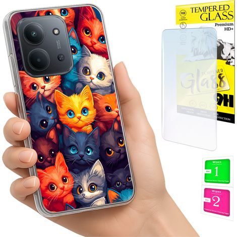 Custodia per Xiaomi Redmi 15C 5G 173mm / Poco C85 con motivo gatti e vetro 9H (1/5)