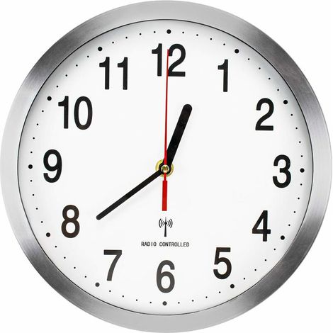 Green Mobility-Horloge Murale Silencieuse Radio Contrôlée pour Salon Cuisine Bureau Chambre Aluminium, 25cm (1/5)
