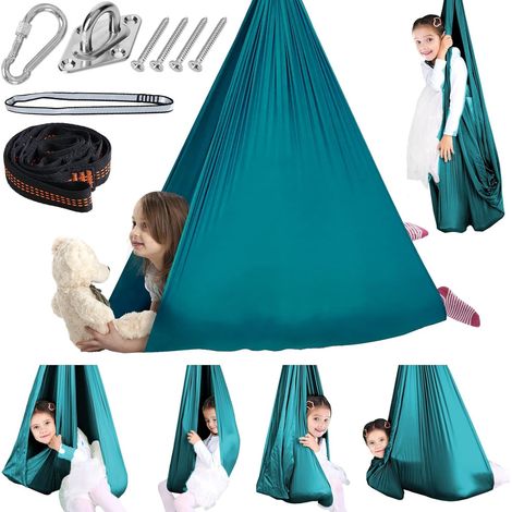 Weiche Nylon-Hängematte für sensorische Therapie – für drinnen und draußen – inklusive Befestigungsmaterial – Kuschelschaukel für Kinder und Erwachsene – pflanzlich (1/3)