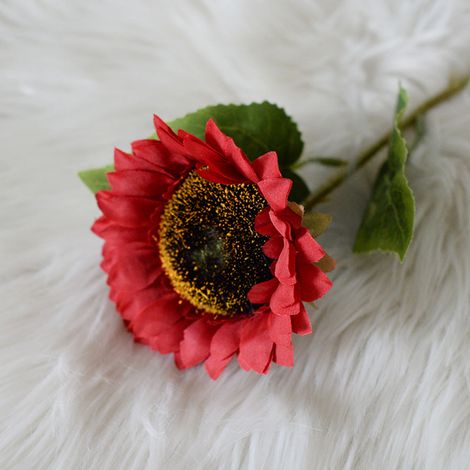 Fleur Artificielle Simulée Tournesol Soie Unique - Décor Rustique Soleil Rouge pour Maison (45cm)