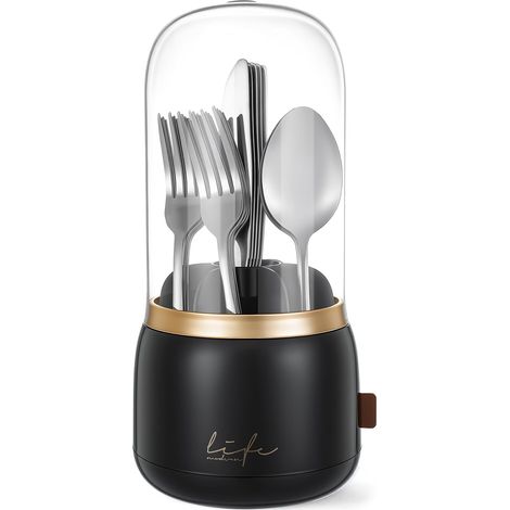 Besteckkasten mit Deckel, Besteckhalter, Utensilienhalter 360° drehbar, Löffelhalter, Besteckhalter, Essstäbchenhalter, Gabelhalter, Besteckorganizer, Utensilienhalter aus Kunststoff für die Arbeitsp (1/5)