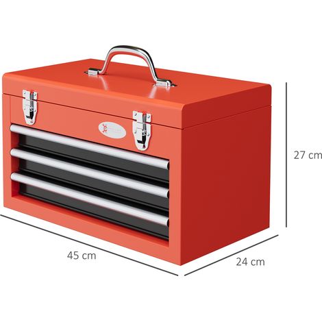 Boîte à outils à 3 tiroirs, 1 compartiment, fermetures robustes en acier, 45 x 24 x 27 cm, rouge (1/5)