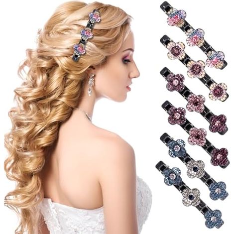 6 Pièces Pinces à Cheveux Tressées en Pierre de Cristal Etincelante, 2024 Clips de Tresses en Cristal, Pinces à Cheveux Facilement TresséEs pour Filles et Femmes (A) (1/5)