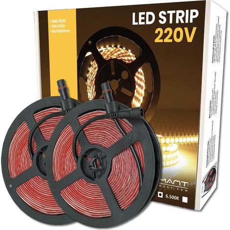 LED 2x Rouleau 5m Ruban LED 220V 12W/m Blanc Neutre IP65 (1/5)