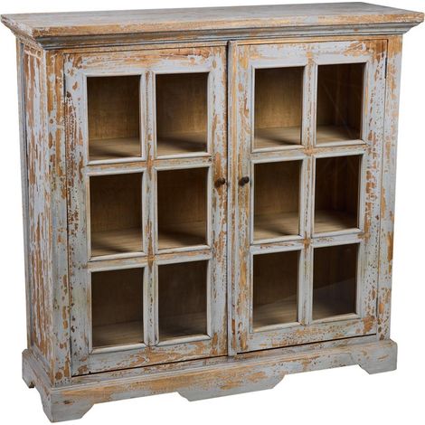 Credenza vintage 2 ante con vetri finitura anticata 120x40x115 Heloise (1/4)
