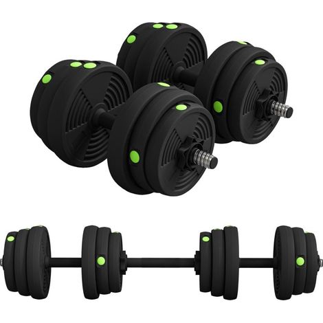 Ensemble d'haltères 2 en 1 (barre et haltères), 25 kg, antidérapant, respectueux des sols, noir/vert