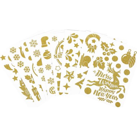 9feuilles Autocollants Noël Électrostatiques Fenêtre Décor Motifs Scintillants Autocollants Vitrine Porte (1/5)