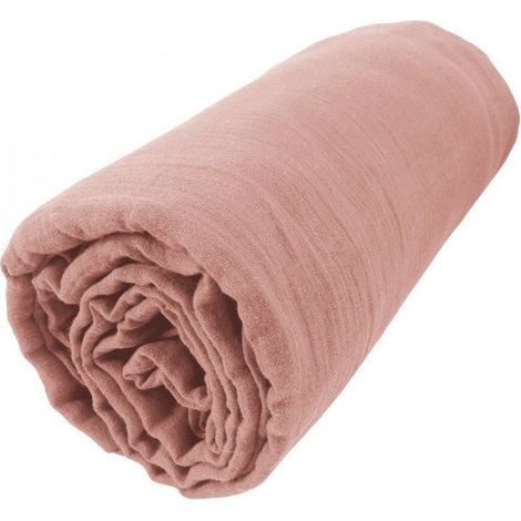 Drap Housse 140x190 cm Double Gaze de Coton Rose pêche (1/3)