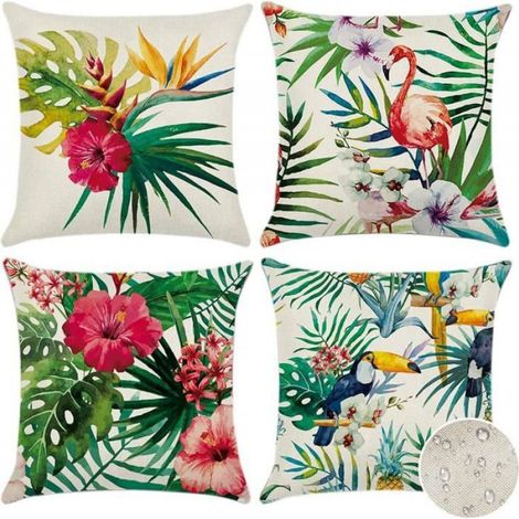 Lot de 4 Housse de coussin,Polyester,Imperméable,Motif tropical,Jardin et terrasse (1/5)