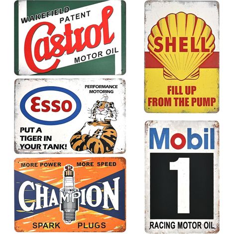 Ensemble de 5 plaques en métal pour garage, style rétro, pour moto, garage, essence, pour mur, huile de moteur, métal, style vintage, pour atelier, décoration en métal (1/5)