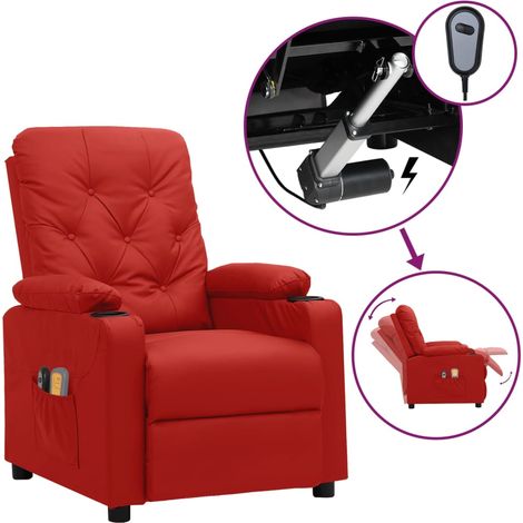 Sillón de masaje eléctrico cuero sintético rojo tinto