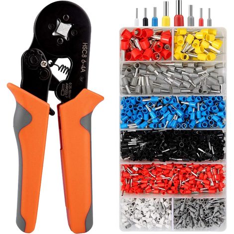 Herramienta de crimpado con 1200 terminales de crimpado aislados de 0,25 mm² a 10 mm². Herramientas de crimpado - [Herramienta de crimpado + 1200 terminales], herramienta profesional para electricista (1/5)