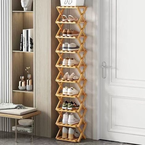 Porte - chaussures pliable, porte - chaussures vertical en bambou, idéal pour les petits espaces, porte - chaussures étroit multifonctionnel, adapté pour xuanguan, chambre à coucher, couloir, couleur (1/5)