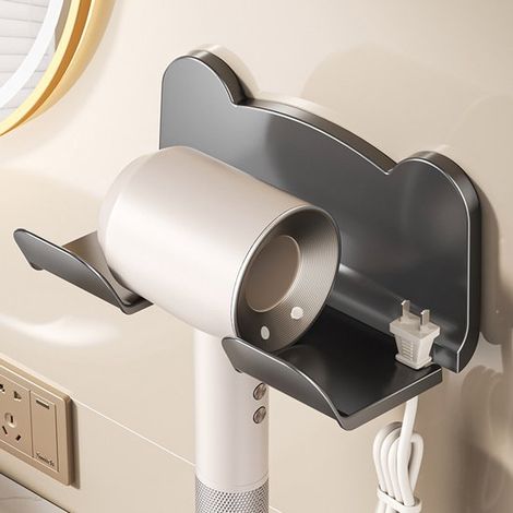 Soporte para secador de pelo, Instalación sin taladros, Organizador de pared para baño, Soporte para secador de pelo (1/5)