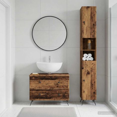 vidaXL 2 Piece Bathroom Cabinet Set BREDA Old Wood Engineered Wood (1/5)