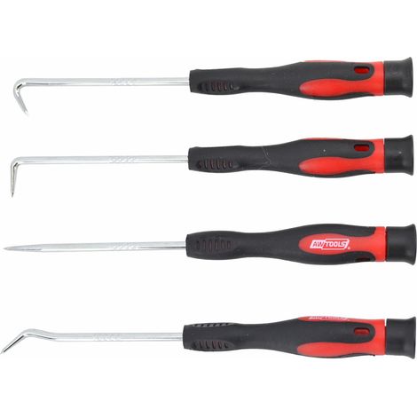 Ganchos con mango Awtools, modelo 4 piezas, ideales para trabajos de mecánica, diseño ergonómico, fácil agarre, duraderos y resistentes, perfectos para uso profesional.