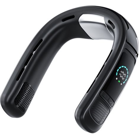 Ventilateur de cou grande autonomie 6000mAh USB rechargeable affichage digital large couverture réglable ventilation portable bureau voyage extérieur été noir (1/5)