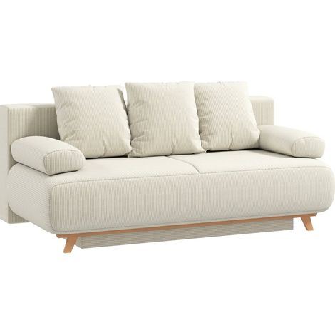 Canapé convertible avec rangement 188 x 140 cm en velours côtelé beige HAVRYA (1/5)