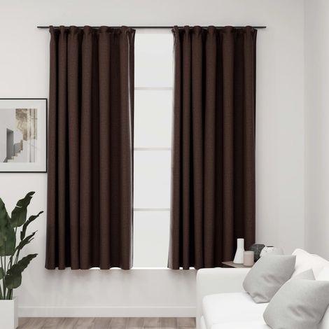 Lot de 2 Rideaux occultants,Décoration Chambre Fenêtre,Rideau Thermique Isolant aspect lin et crochets Taupe 140x175cm GDSVW14407 (1/4)