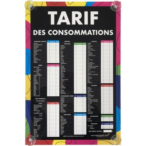 Panneau CONSOMMATIONS COURANTES moderne 60x40 cm avec fixation ventouses (1/3)