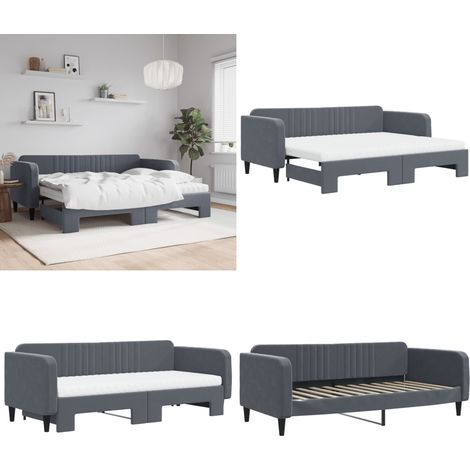vidaXL Tagesbett Ausziehbar mit Matratzen Dunkelgrau 90x200 cm Samt (1/5)