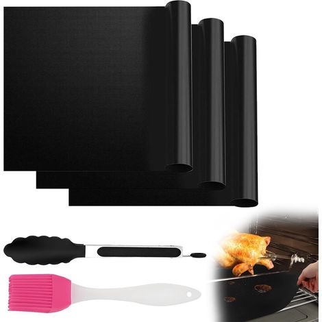 5 Pièces Tapis Barbecue, Tapis Four Noir, Feuilles de Cuisson BBQ 40x33cm (1/5)