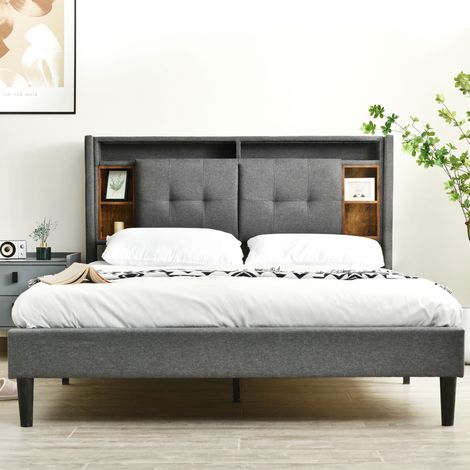 Letto con cassetti Letto imbottito 160 x 200 cm. Testiera. Tipo USB. GUIDATO. Grigio. Materasso incluso (1/5)