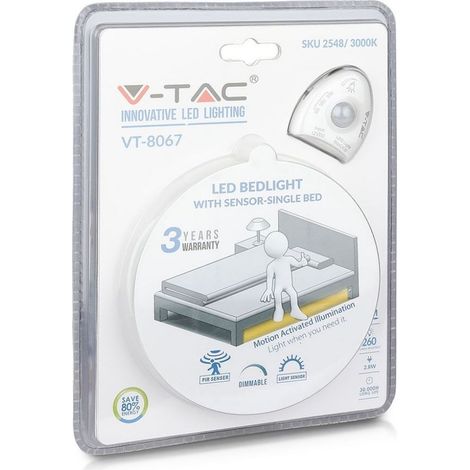 Kit Striscia LED 2.8W 260LM 1.2M Bedlight V-TAC Illuminazione Bordo letto con sensore movimento PIR Dimmable VT-8067 – SKU 2549 Bianco naturale 4000K (1/5)
