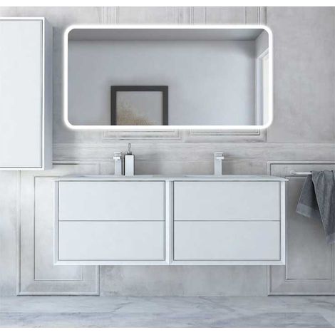 Mobile Bagno Bellagio140 cm SospesoBianco Opaco Base 4 cassetti - Lavabo doppia vasca in Resina (1/5)