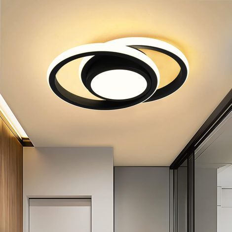Plafonnier LED minimaliste pour chambres, escaliers, balcons et entrées – Deux spots ronds noirs avec changement de trois couleurs – 32 W (1/5)