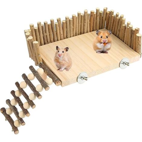 Platform for Hamsters, 8.7 x 5.9 x 7 cm Climbing with Fence Climbing Platform Hamster Wooden Structure Toy Hamsters Hamster Accessory for Gerbils Guinea Pigs Mouse Rats (1/5)